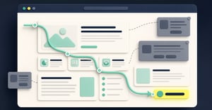 A calm visitor path moving through useful website content towards one proportionate persistent action