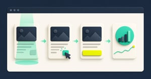 A four-stage website measurement path from content exposure to interaction, call to action and quality outcome